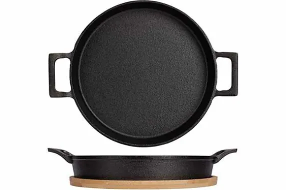 Gietijzer gratinschaal op plankje 20cm
