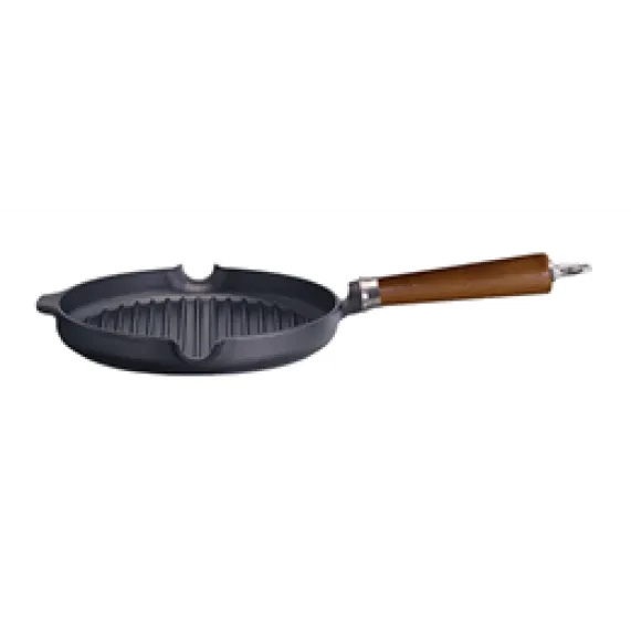 Grillpan 25 cm gietijzer houten steel Ronneby Bruk Maestro