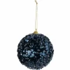 Kerstbal blauw glitters 10cm kunststof