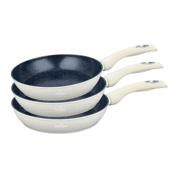 Koekenpannen set 3-delig marmeren coating creme