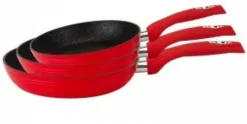 Koekenpannen set 3-delig marmeren coating rood