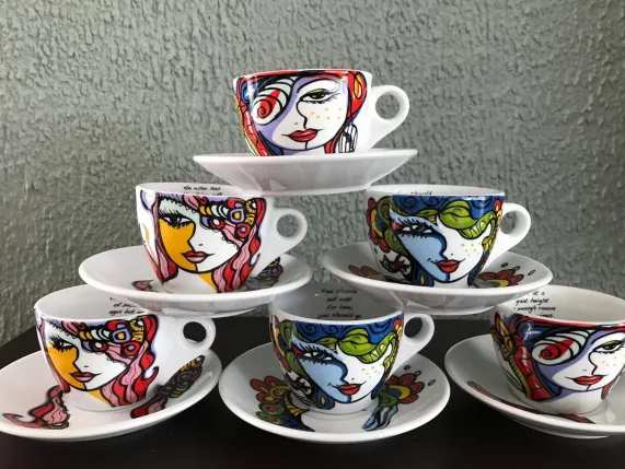 Koffiekopjes met schotels set 6 Josien Broeren