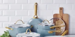 Pannenset 10 delig Greenpan Padova Smokey Blue Gold