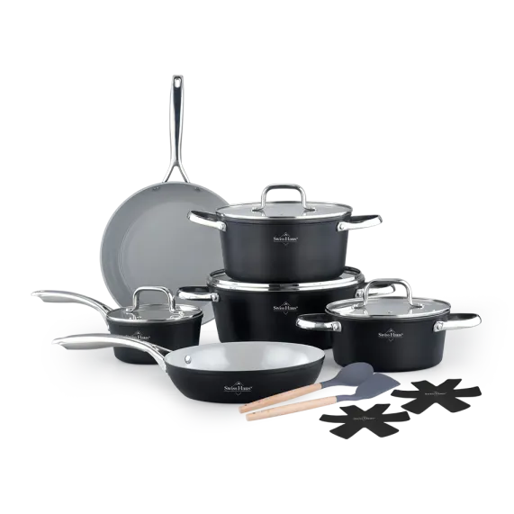 Pannenset keramische coating 14-delig zwart