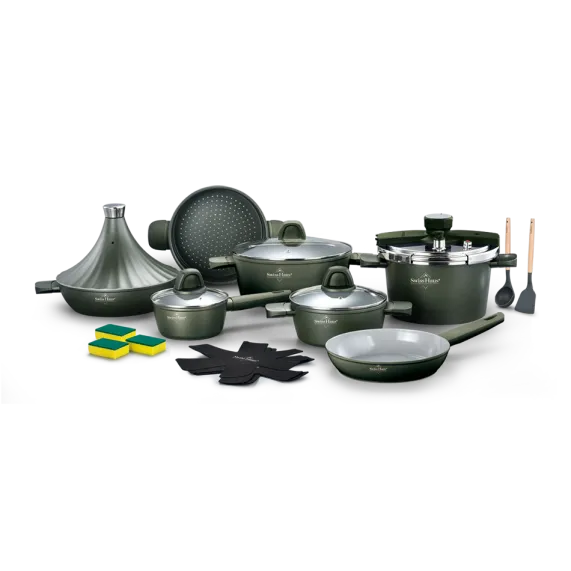 Pannenset keramische coating 20-delig Olive Green