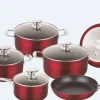Pannenset marmeren coating 10-delig bordeaux