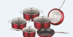 Pannenset marmeren coating 10-delig bordeaux