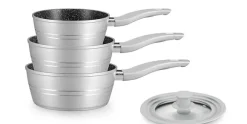 Sauspannen set 16-18-20cm marmeren coating Royalty Line zilver