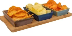 Serveerplank bamboe met 3 schaaltjes