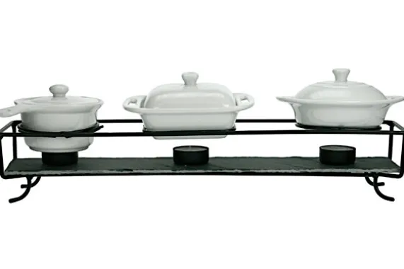 Set schotelverwarmer en 3 potjes