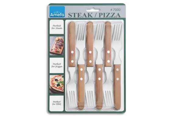 Steak- pizza vorken set 6 delig 7000 Amefa wood