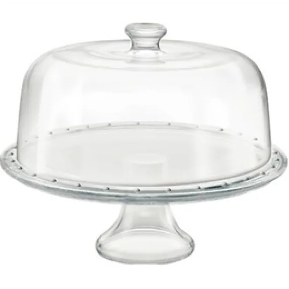 Taartschotel 31 cm op voet met deksel glas