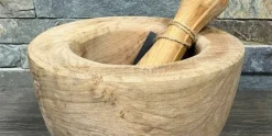 Vijzel en stamper 14 cm olijfhout